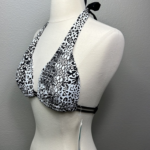 NWT Halter Bikini Top Sunsets California Beach Swim Black White Small - Picture 2 of 7